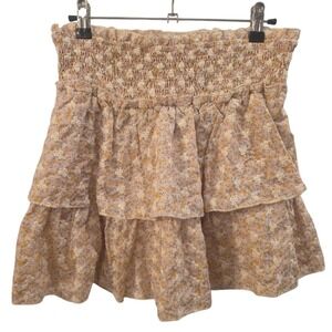 IMPECCABLE PIG Petal Pink Tiered Eyelet Skirt Sz‎ M Cottagecore Boho Peasant